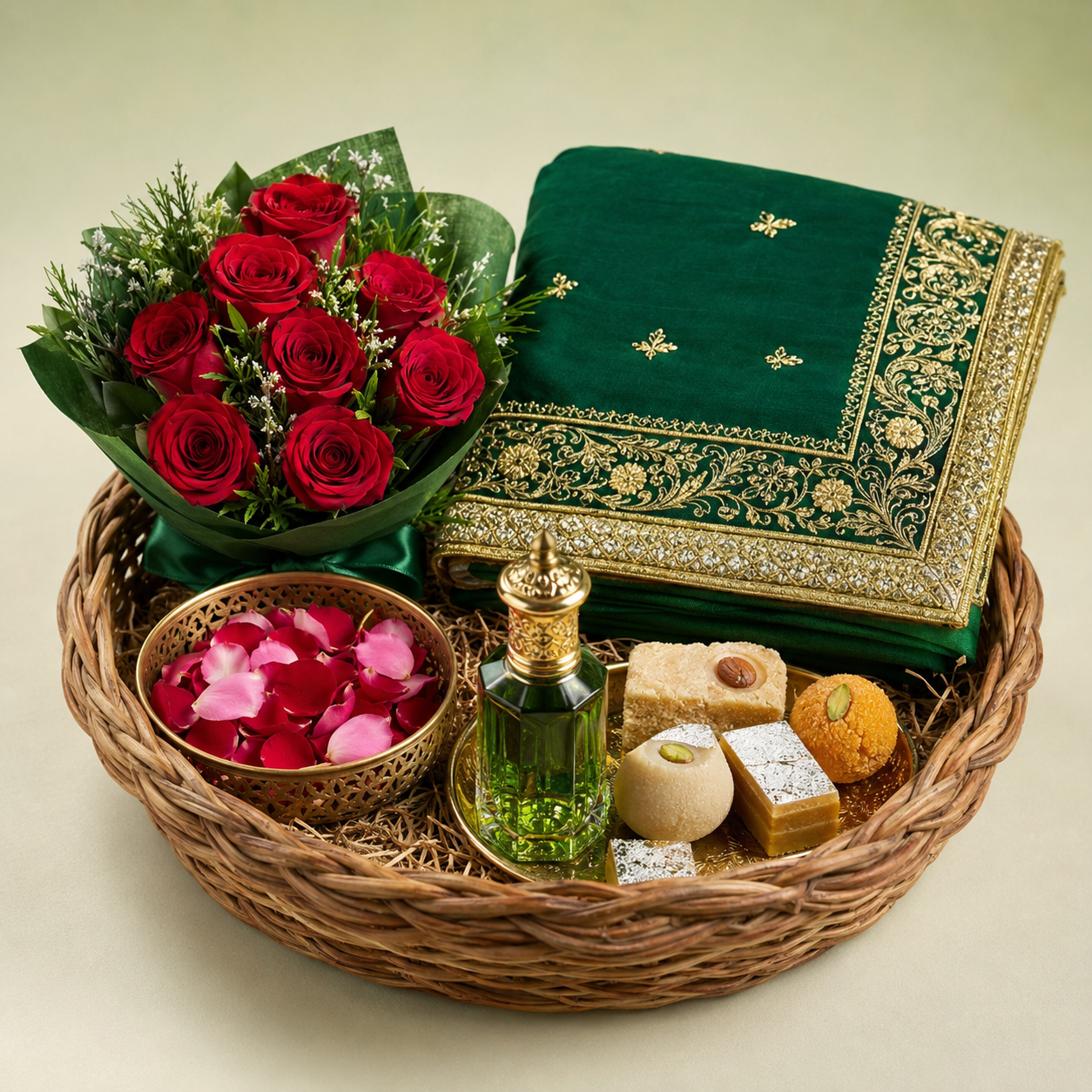 Offering basket with sweets and flowers