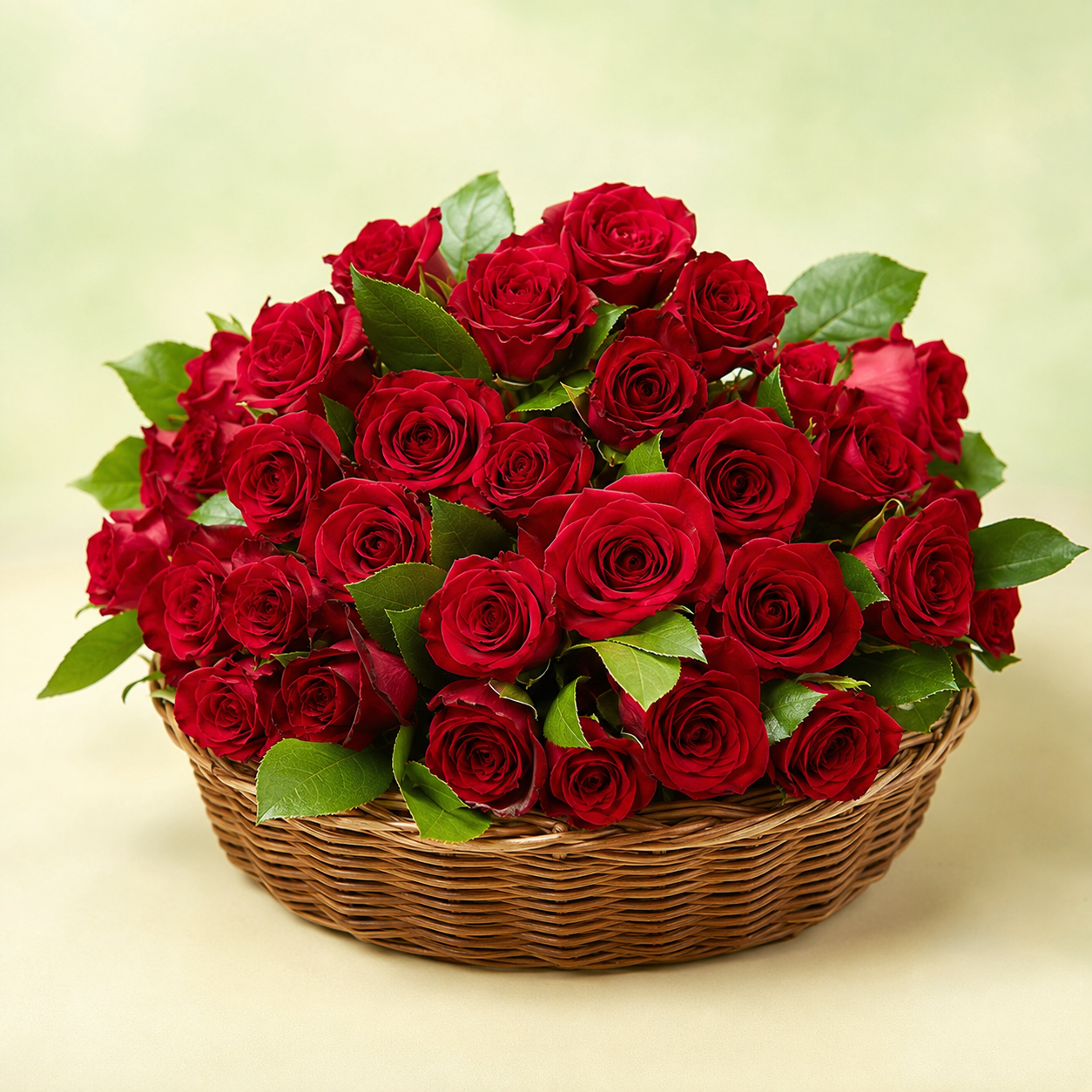 Basket of red rose flowers